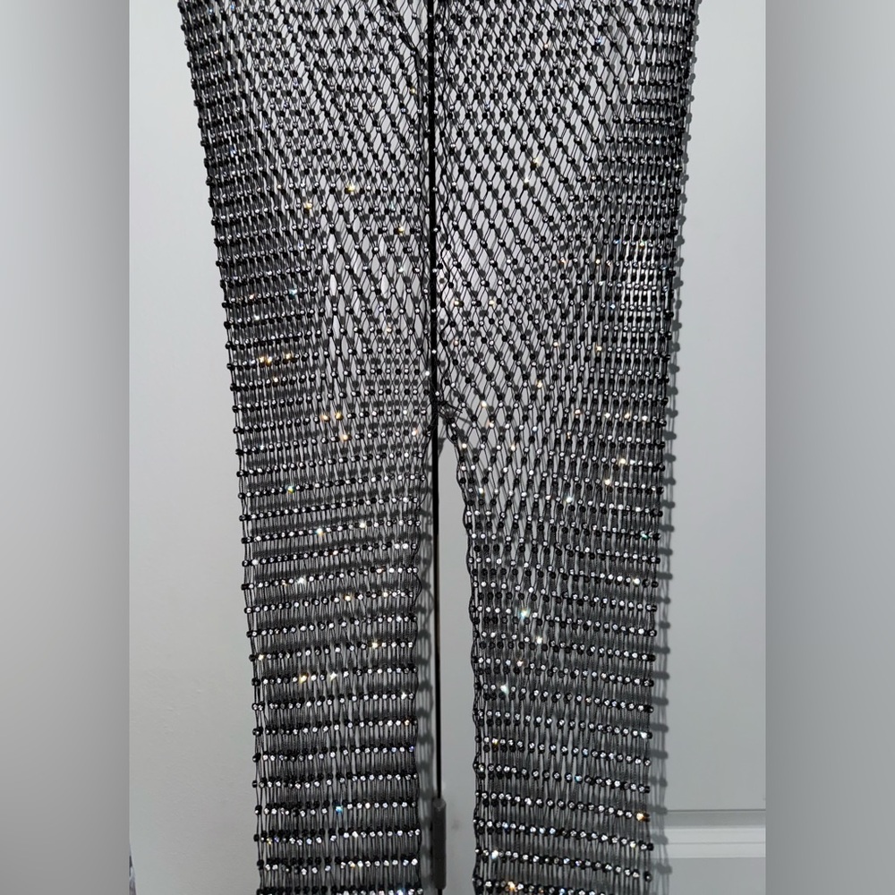 Black Mesh Rhinestone Pants - Picture 8 of 12